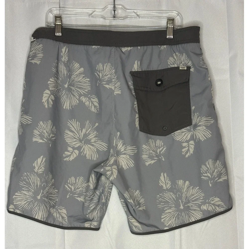 Vuori Mens 36 Boardshorts Gray Floral Hibiscus Swim Surf Trunks V314 8 Inseam